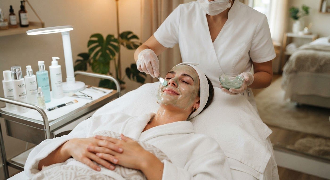 Woman enjoying refreshing aesthetic skincare treatment
