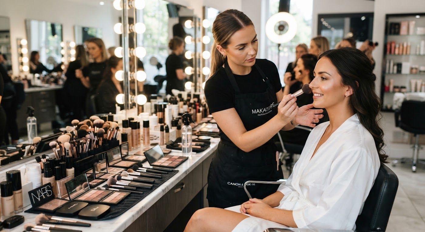 Face makeup being blended for a flawless finish